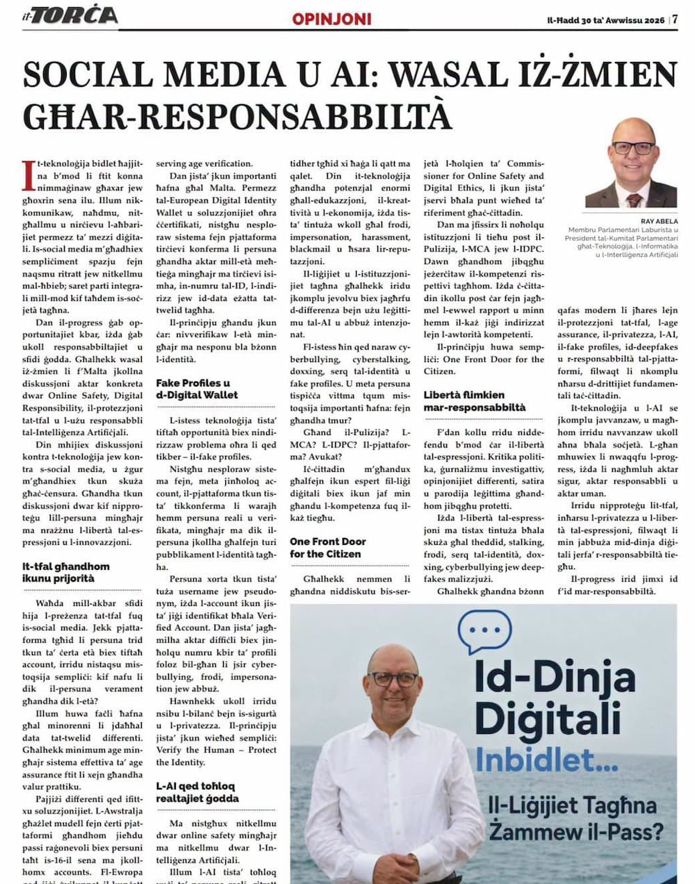 Ray Abela — article excerpt, it-Torca, Awwissu 30, 2026